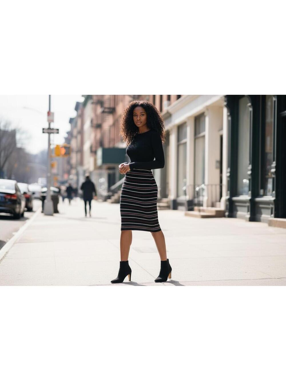 Max Studio Women's Black Striped Knee-Length Skirt